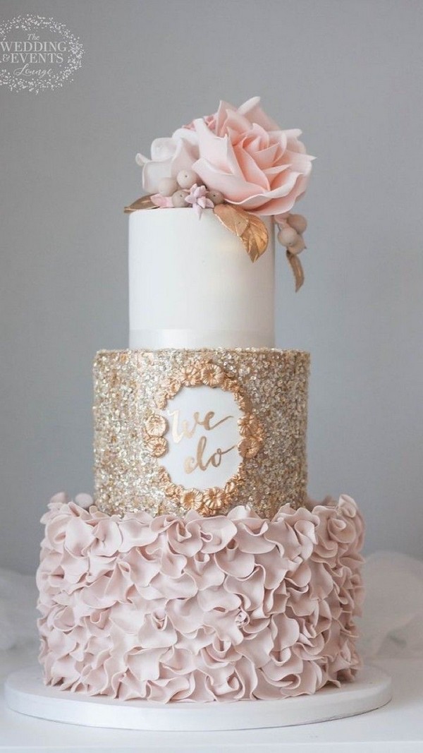 sugar flowers and the bottom 2 tiers gold wedding cake