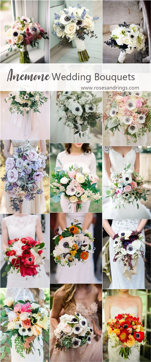 wedding flower ideas - white and black anemone wedding flower bouquet ideas