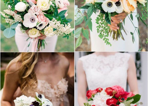 wedding flower trend ideas – white and black anemone wedding flower bouquets