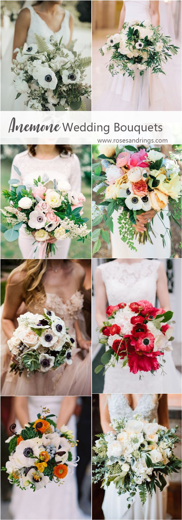 wedding flower trend ideas - white and black anemone wedding flower bouquets