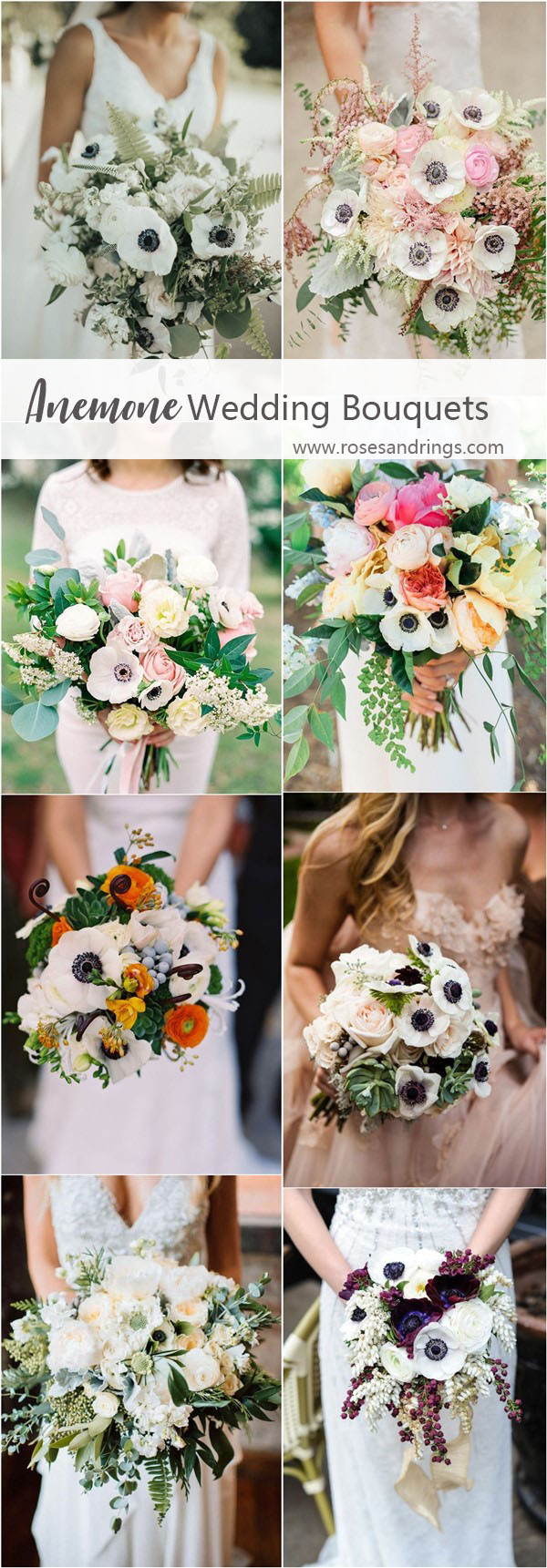 wedding flower trends - white and black anemone wedding flower bouquets