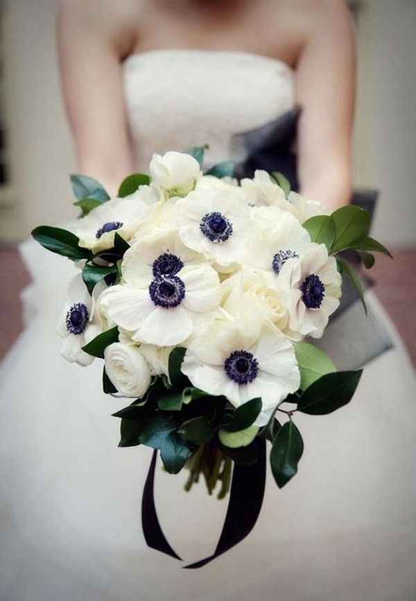 white anemone and greenery wedding bouquet