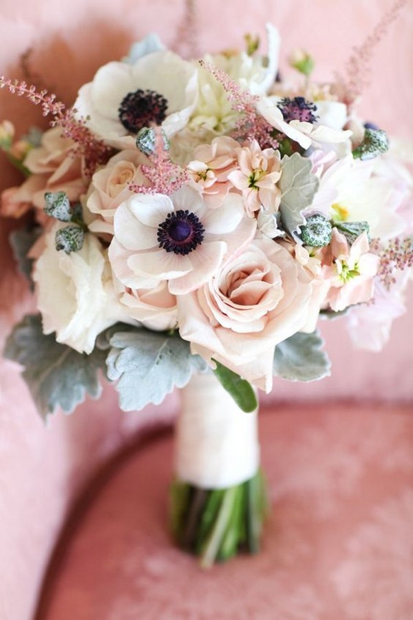white anemone and roses wedding bouquet