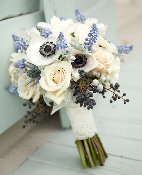 white anemone wedding bouquet