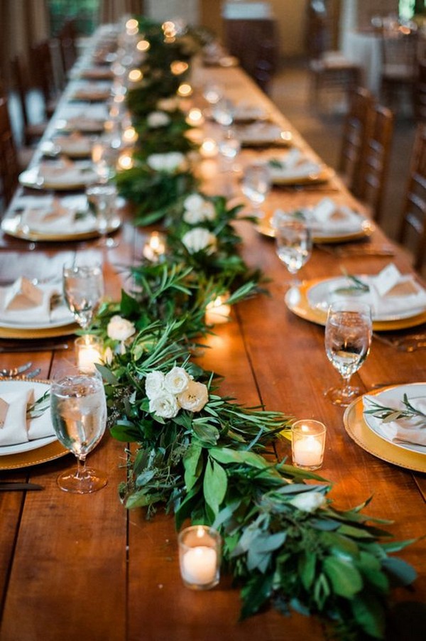 chic wedding table decoration ideas with garland and candles