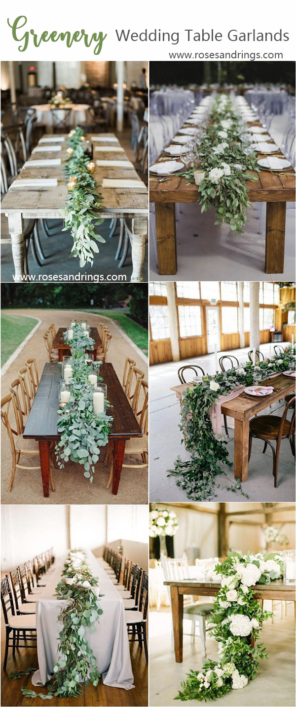 rustic greenery wedding color ideas - greenery table garland centerpiece ideas
