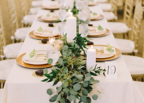 seeded eucalyptus and candles wedding garland table runner