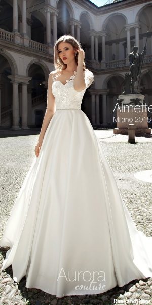 Princess aline sleeved open back wedding dresses ALMETTE