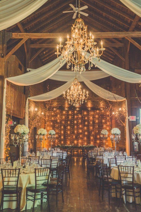 barn wedding reception ideas with draping fabric