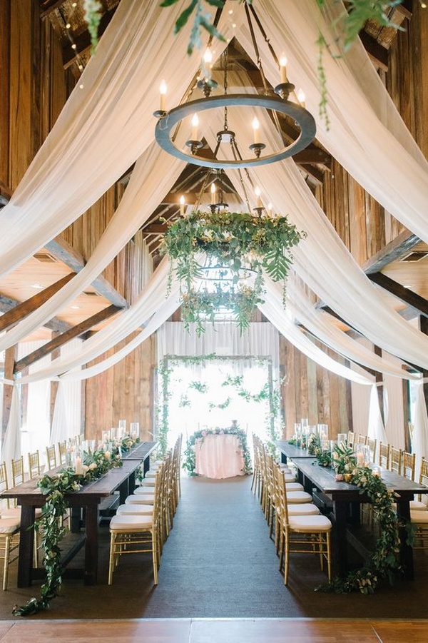 barn wedding reception ideas with ivory draping