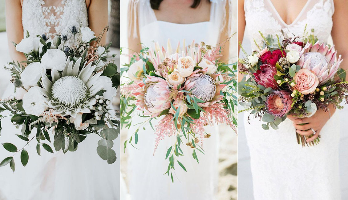 bohemian wedding bouquet with king protea