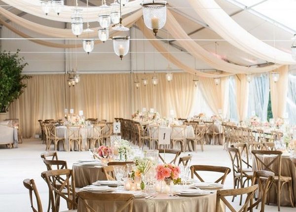 elegant wedding reception ideas with ivory draping
