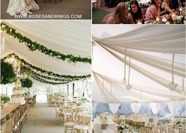 outdoor backyard tented wedding ideas – tented wedding reception with draping fabric 3