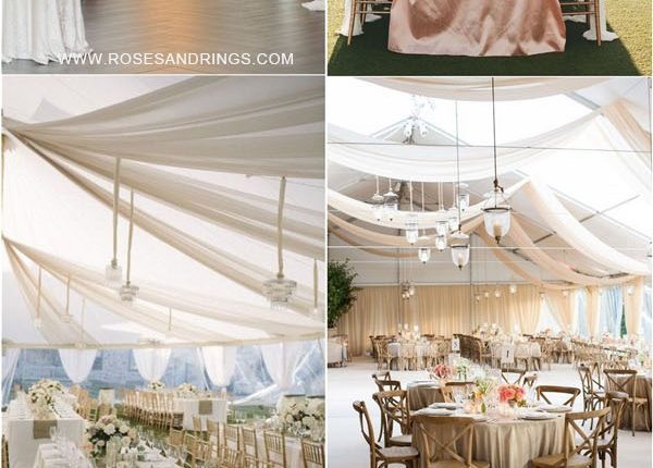 outdoor backyard tented wedding ideas – tented wedding reception with draping fabric 4