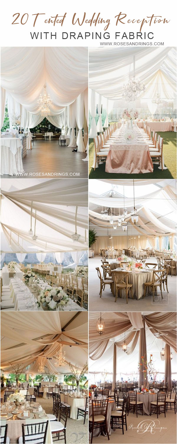 outdoor backyard tented wedding ideas - tented wedding reception with draping fabric