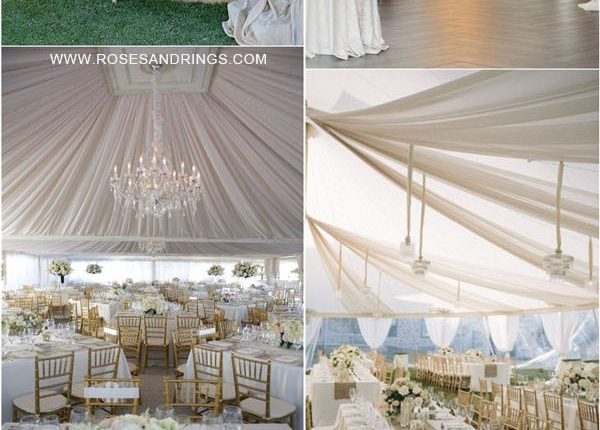 outdoor backyard tented wedding ideas – tented wedding reception with draping fabric
