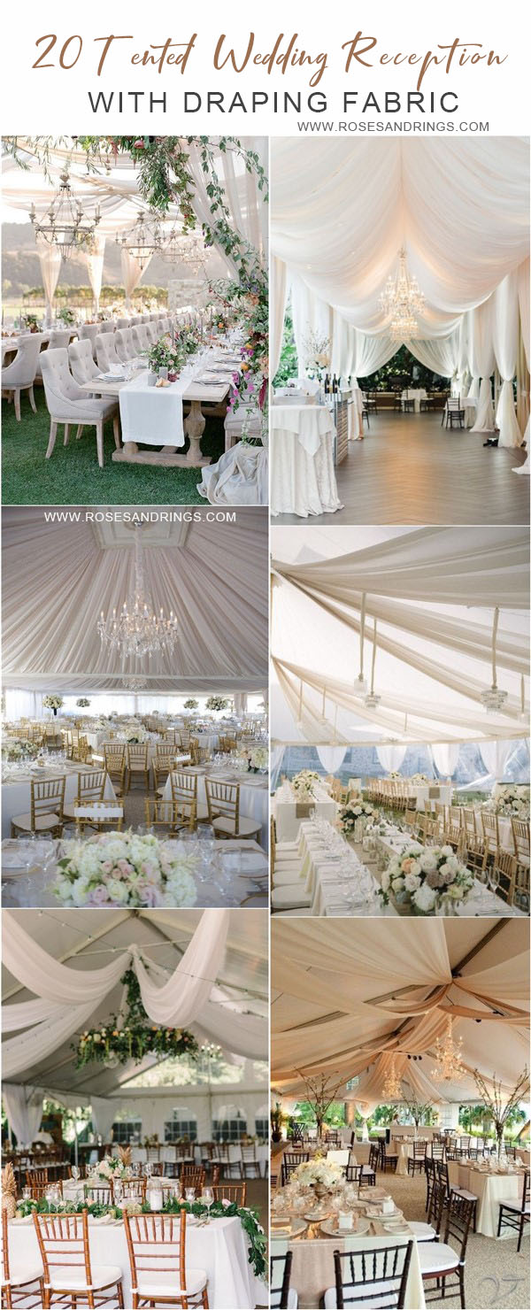 outdoor backyard tented wedding ideas - tented wedding reception with draping fabric