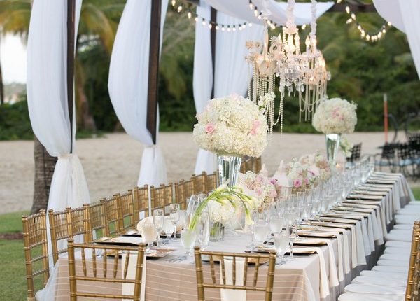 outdoor wedding reception ideas with ivory draping fabric