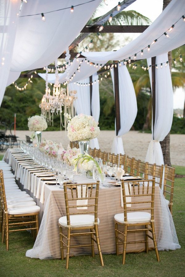 outdoor wedding reception ideas with ivory draping fabric