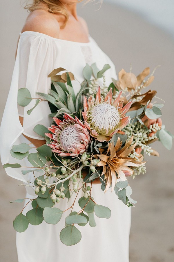 protea and eucalyptus bridal bouquet