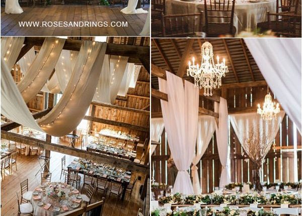 rustic country barn wedding ideas – barn wedding reception with draping fabric 5