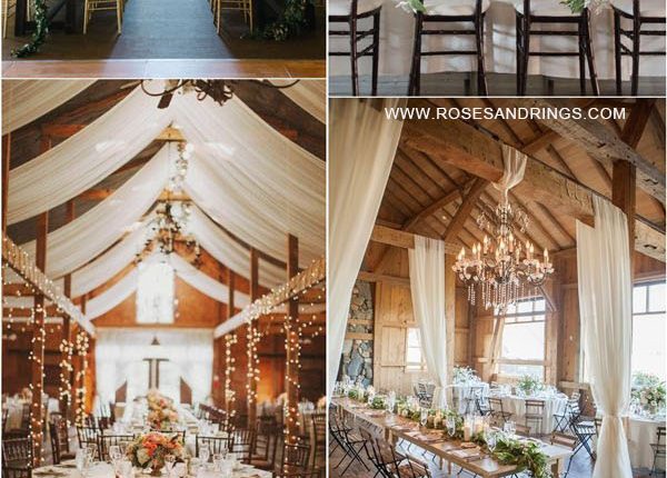 rustic country barn wedding ideas – barn wedding reception with draping fabric 6