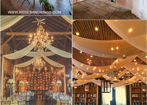 rustic country barn wedding ideas – barn wedding reception with draping fabric