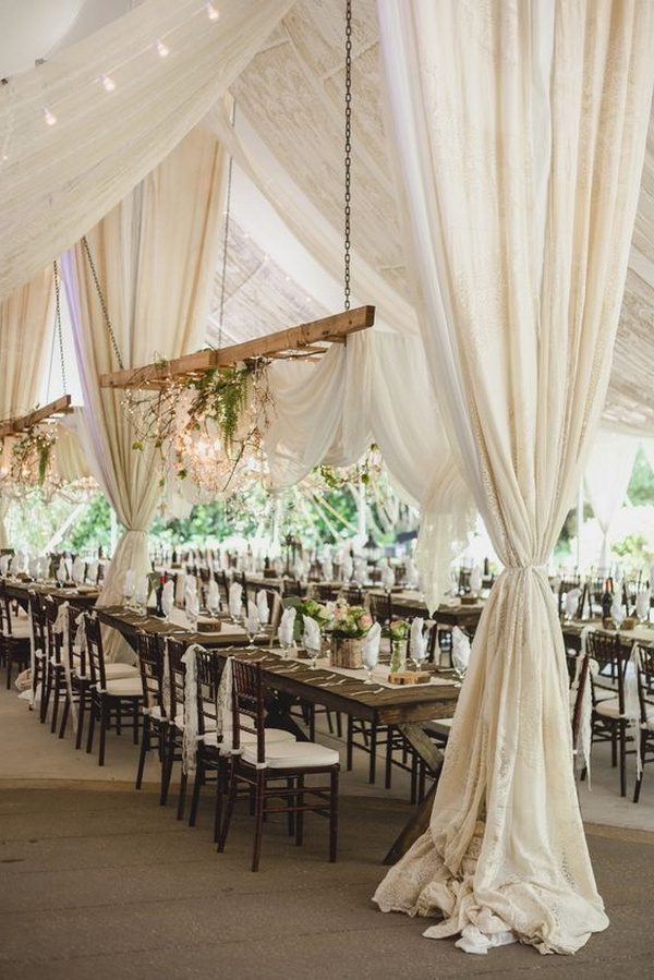 rustic wedding reception decorations with fabric draping