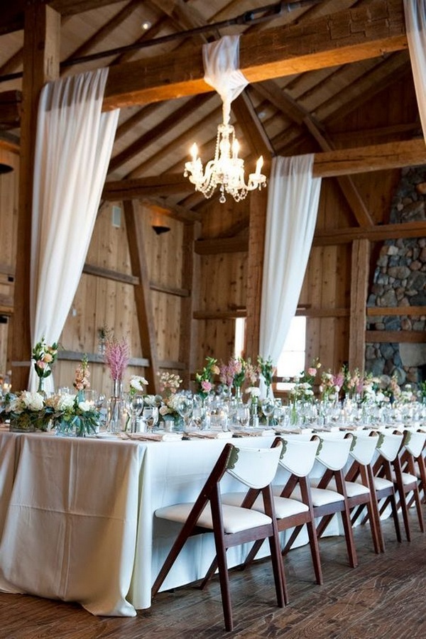 rustic wedding reception ideas with chandeliers and white draping