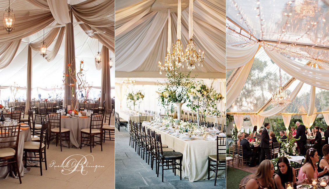 tent wedding reception with draping fabric
