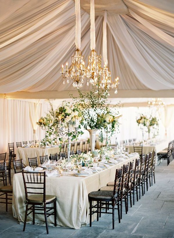 vintage gold tented wedding reception idea