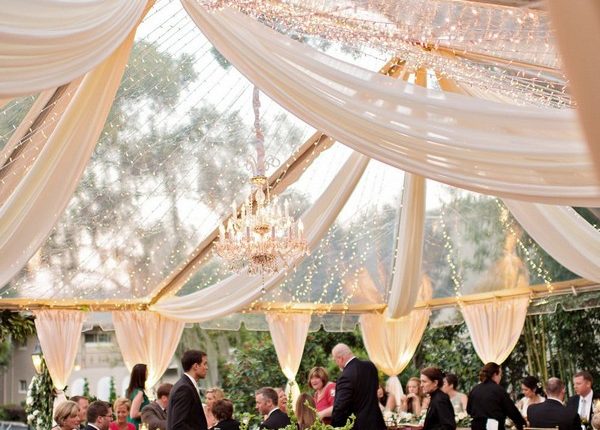 vintage wedding reception decorations with draping fabric