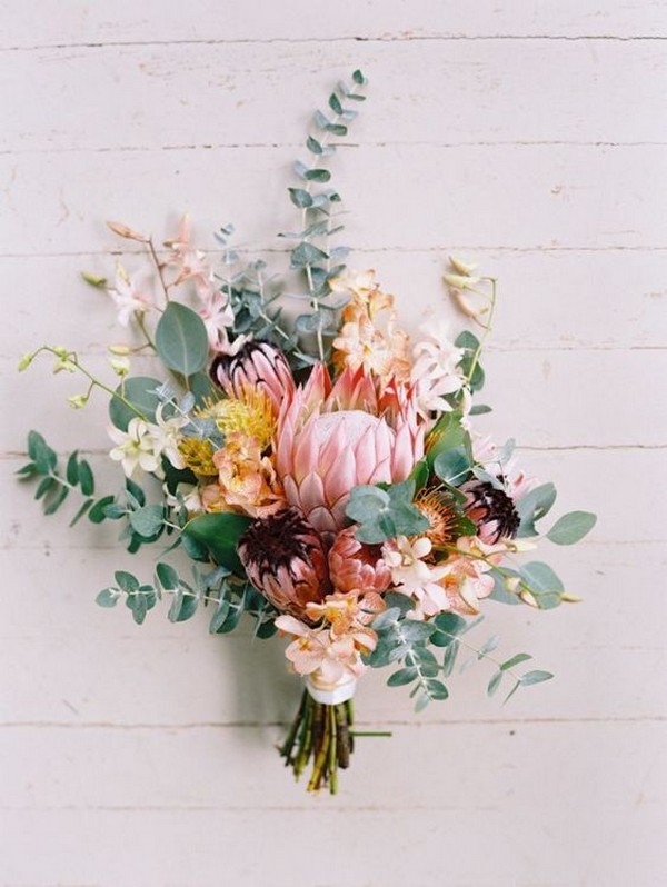 wedding bouquet ideas with pink protea