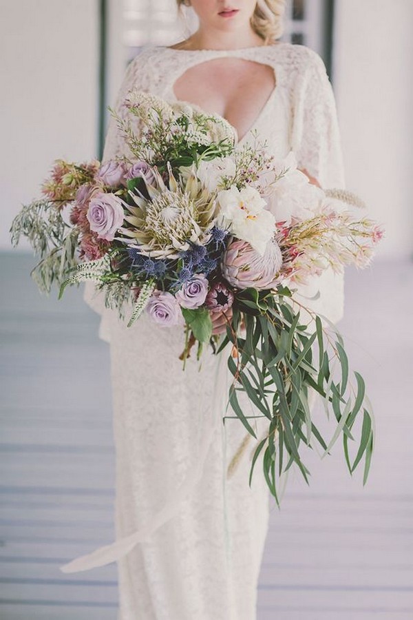wedding bouquet with king proteas for spring summer