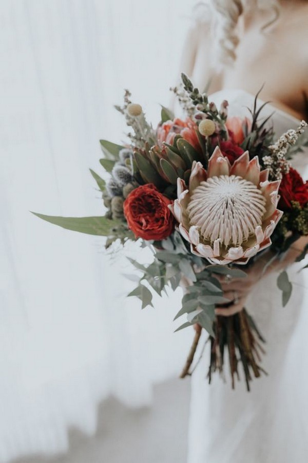 wedding bouquet with protea
