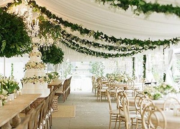 wedding reception ideas with draped greenery and fabric