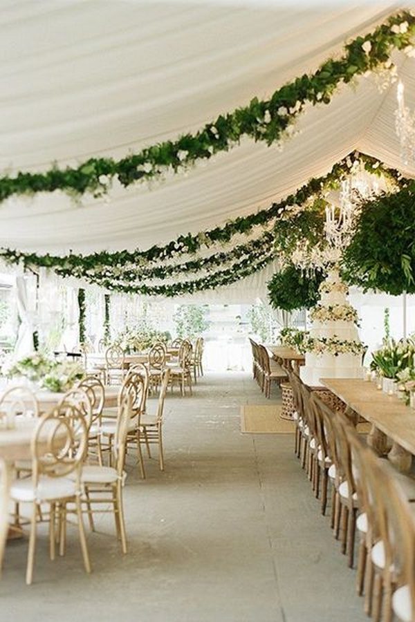 wedding reception ideas with draped greenery and fabric