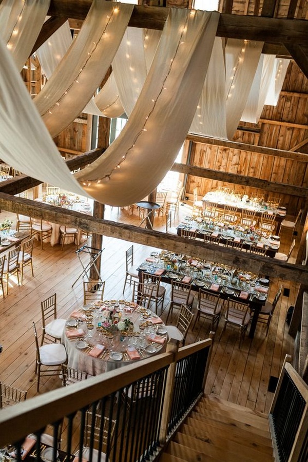 wedding reception set in a barn