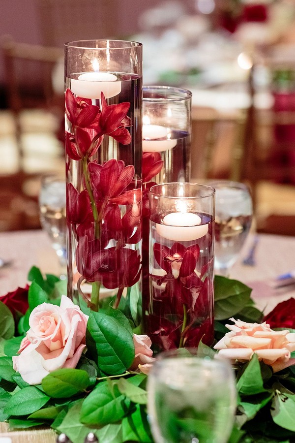 Floating Burgundy Orchid Centerpiece Idea