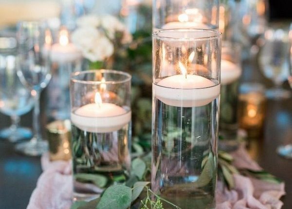 Floating Candle and Seeded Eucalyptus Wedding Centerpieces