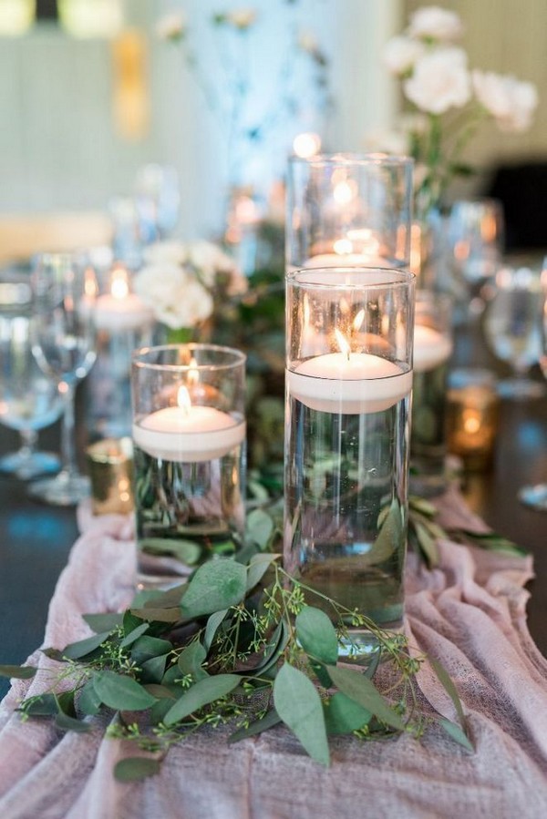 Floating Candle and Seeded Eucalyptus Wedding Centerpieces