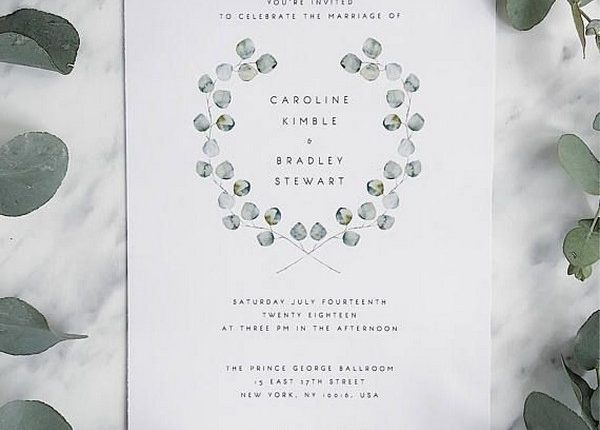 Green Wreath Eucalyptus Wedding Invitation Silver Leaf