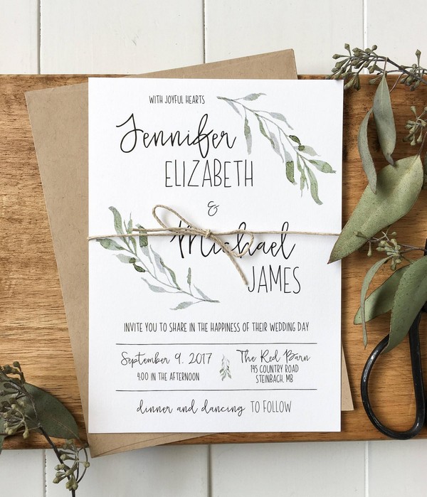 Greenery Eucalyptus Wedding Invitation for Rustic Garden Wedding