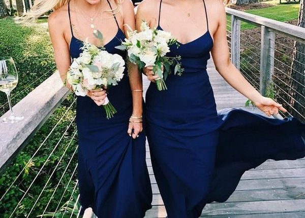 Halter Navy Blue Long Bridesmaid Dresses for Wedding
