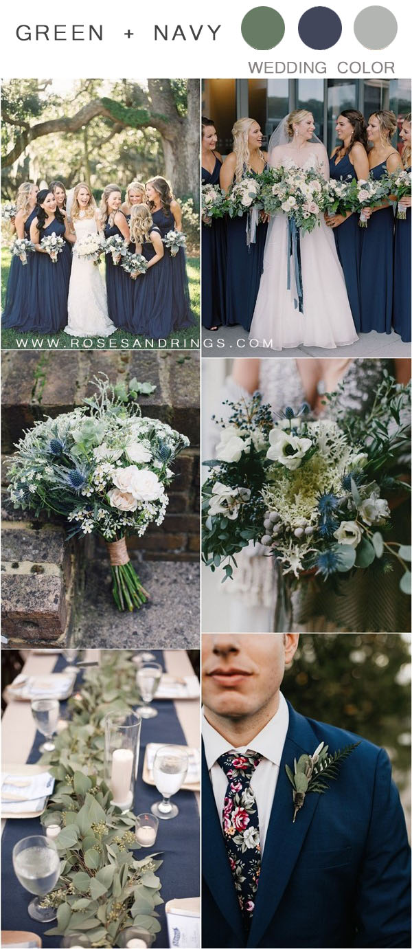 Navy blue and greenery wedding color ideas