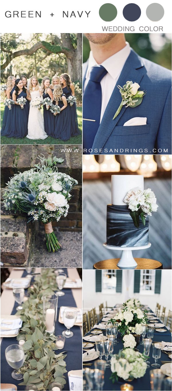 Navy blue and greenery wedding color ideas3