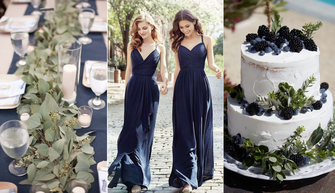 Navy blue and greenery wedding color ideas