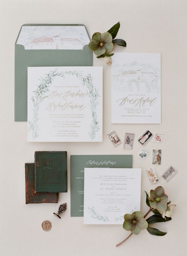 Rustic chic sage green wedding paper suite