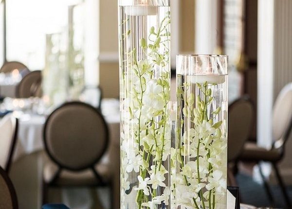 Tall Centerpiece Floating Candles Dendrobium Orchids