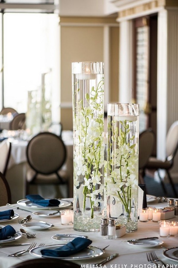 Tall Centerpiece Floating Candles Dendrobium Orchids